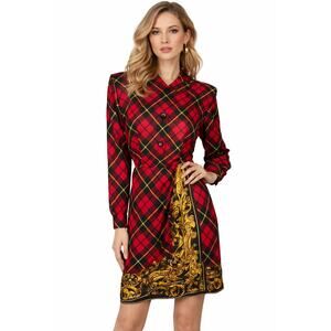 NWT Vintage 1990s Maggy London Silk Tartan Baroque Dress small